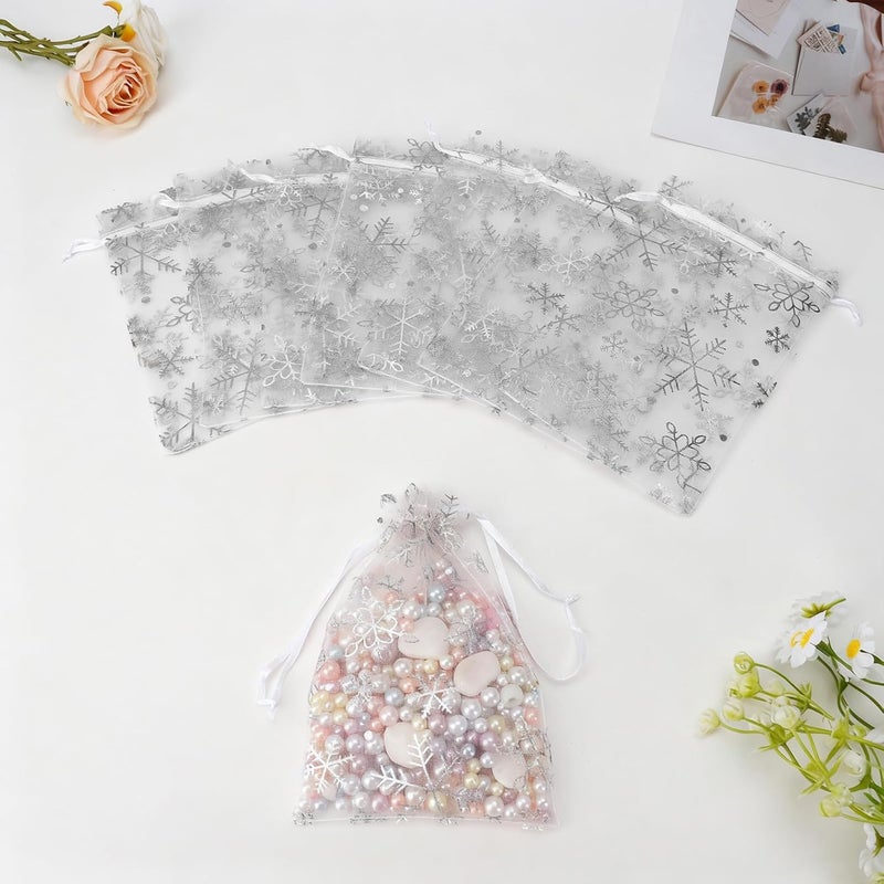 BOEIAC Snowflake Organza Bags, 100 PCS Christmas Sheer Organza Bags with Drawstring 4 x 6 inch, Jewelry Gift Bag, White Small Mesh Goodies Xmas Wedding Favor Mini Candy Pouches Bag for Christmas Party Favors - Image 4